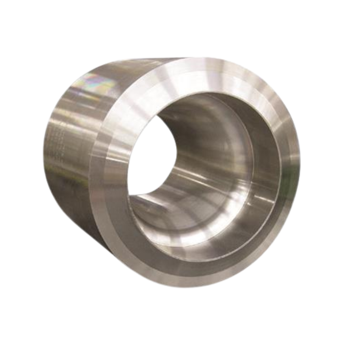Precision-machined stainless steel flow nozzle viewed from the front