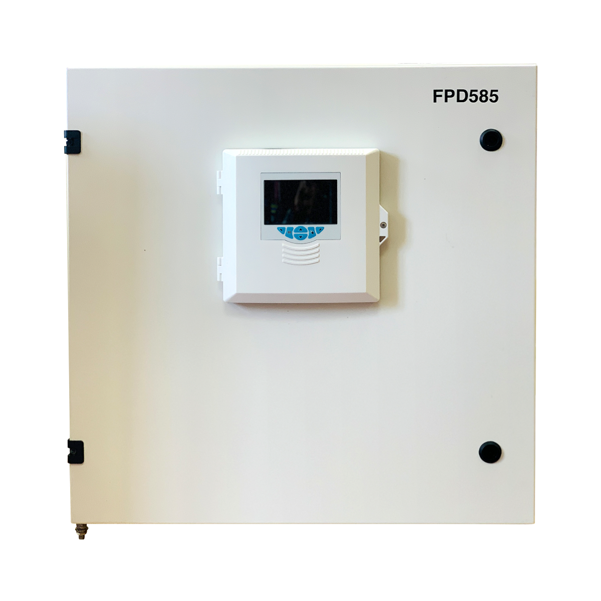 White industrial control panel with green HEALTHY indicator, red FAULTY indicator, and rotary switch