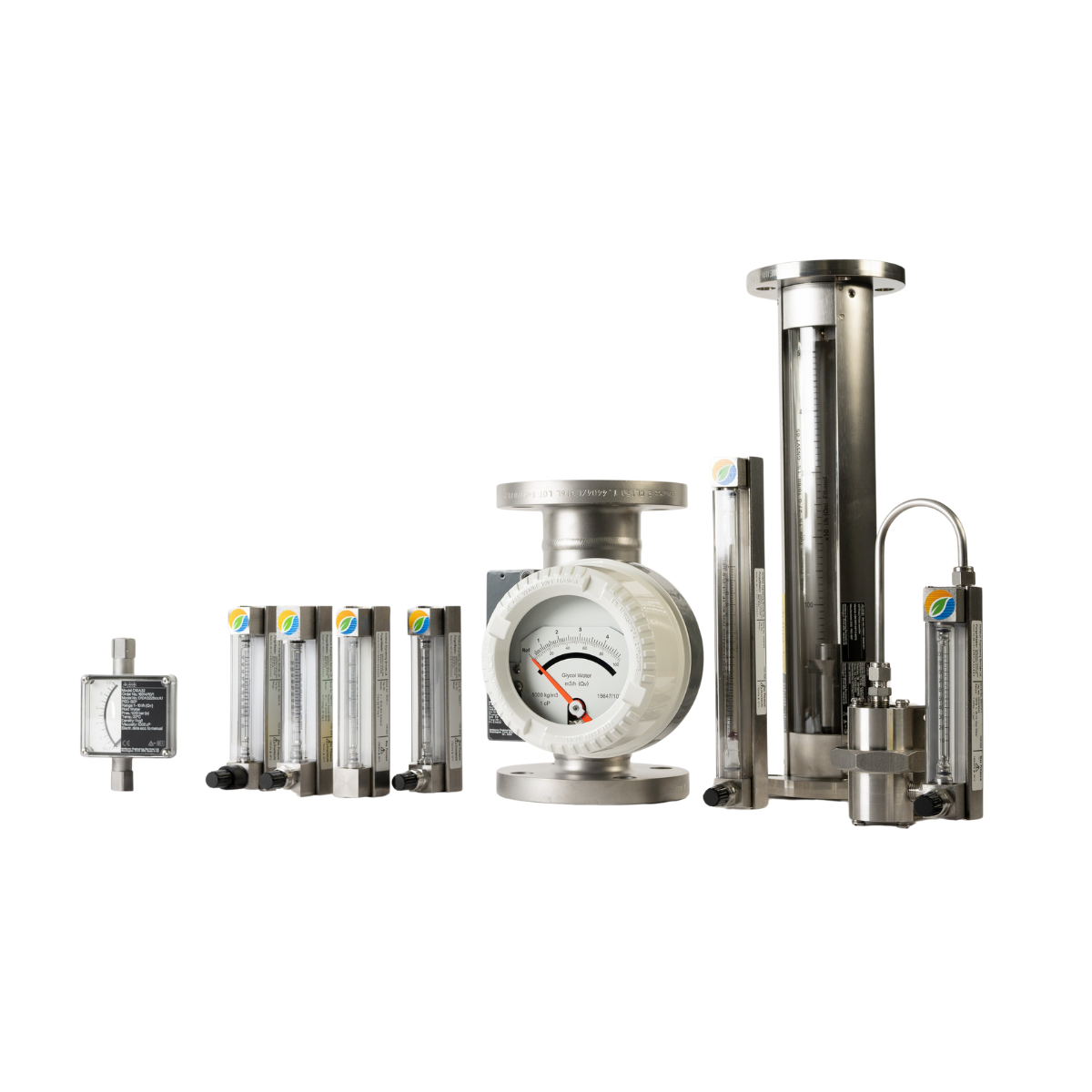 Range of stainless steel variable area flow meters with clear measurement tubes