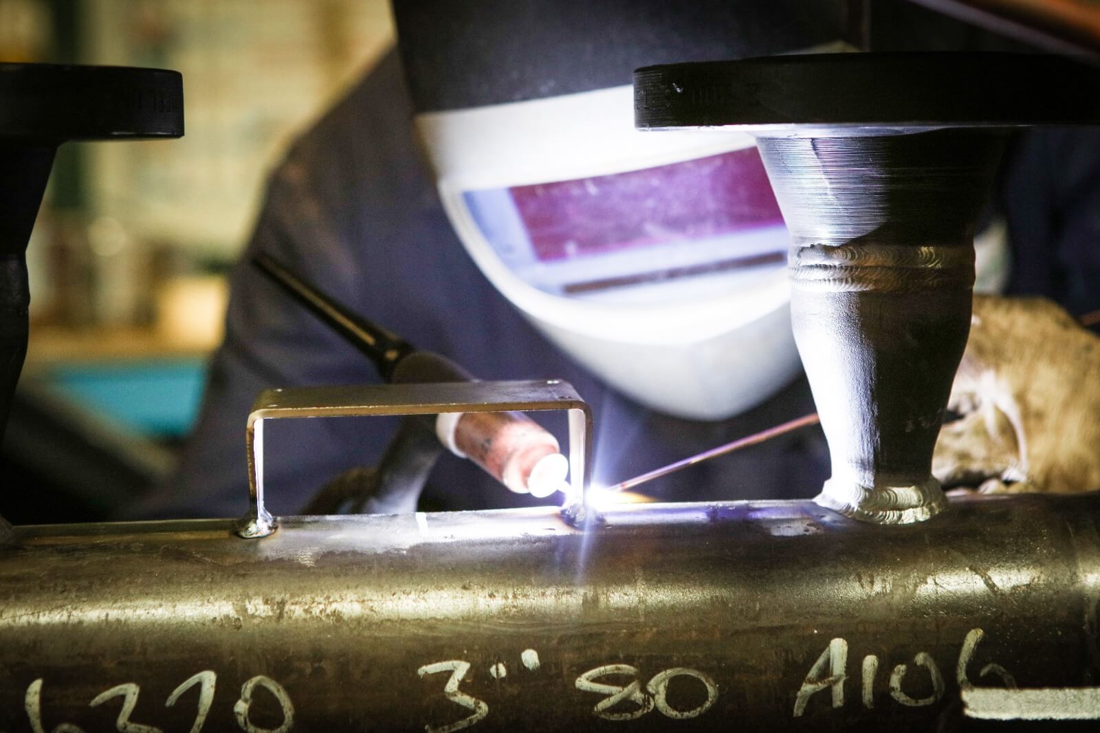 Precision welding on pipework in the workshop