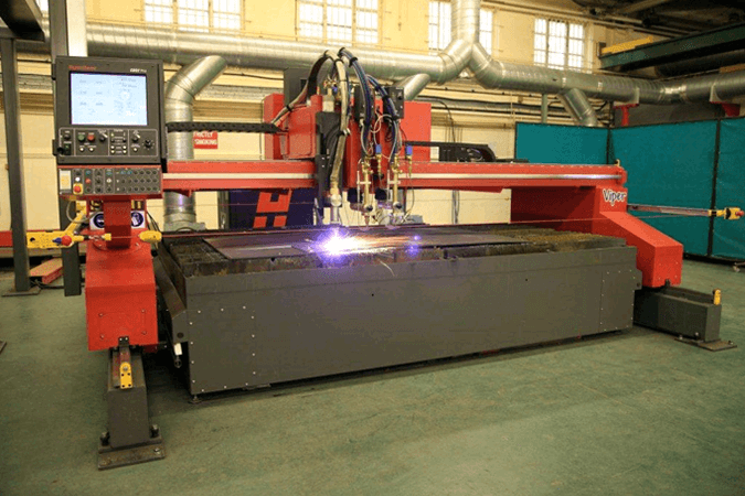 Industrial CNC plasma cutting machine in operation