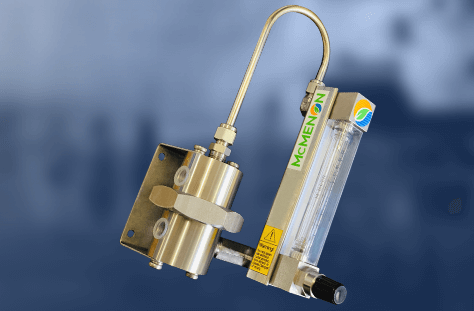 McMenon variable area flow meter with stainless body and clear measurement tube