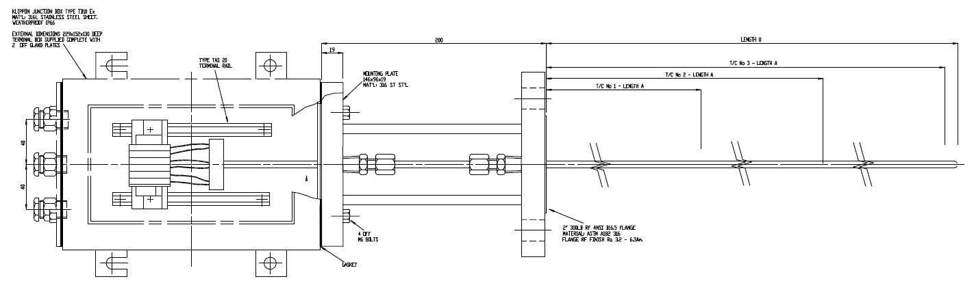 Compact multipoint thermocouple assembly drawing