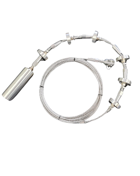 Coiled flexible multipoint sensor assembly with end weight