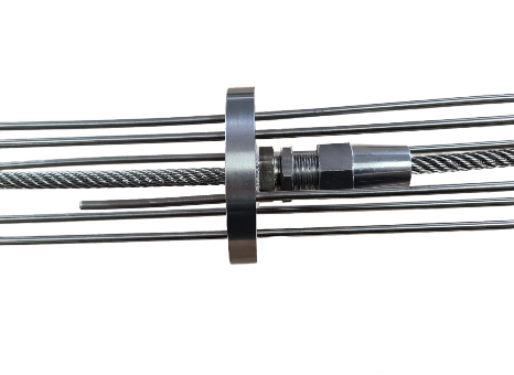 Multipoint sensor elements grouped around a metallic rope support