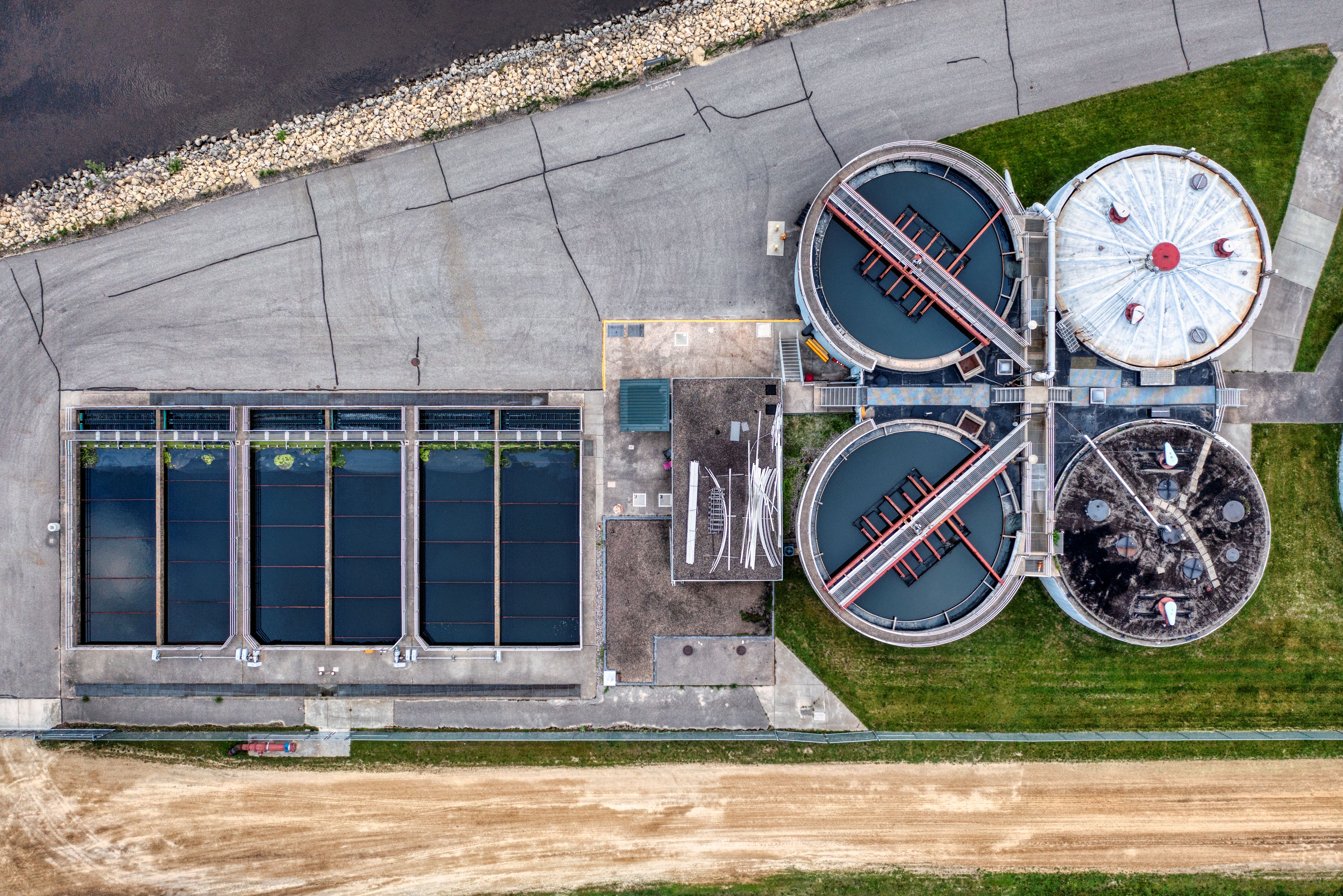 Aerial view of a wastewater treatment plant