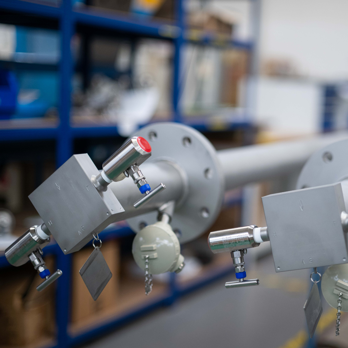 QBar Averaging Pitot Tube assemblies arranged in the workshop