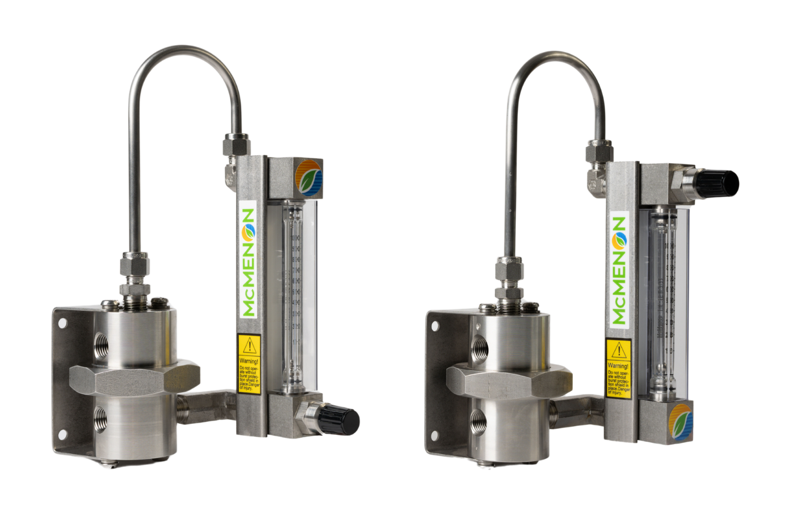 Two McMenon Variable Area Flowmeters with metallic tubes and flow indicators