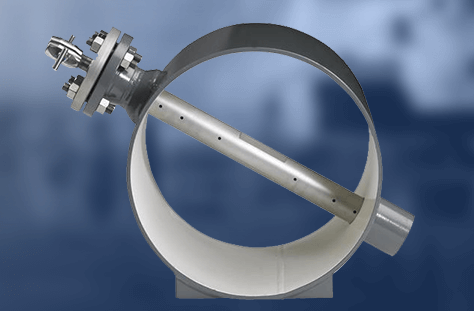 Stainless steel averaging pitot tube with a perforated probe inside a circular metal flange