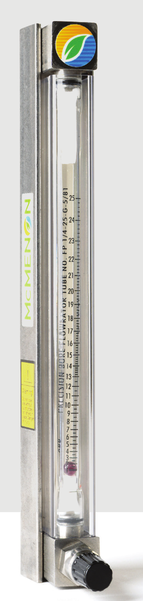 McMenon A6 glass variable area flowmeter with stainless steel body, glass metering tube and needle valve
